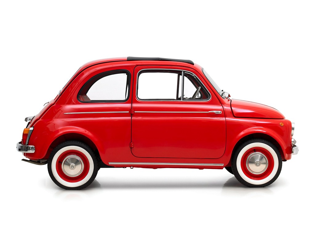 Bok auta Fiat 500 Nuova červená farba, s plátenou strechou, nový D model verzia Family (Giardiniera) - 17 konských síl