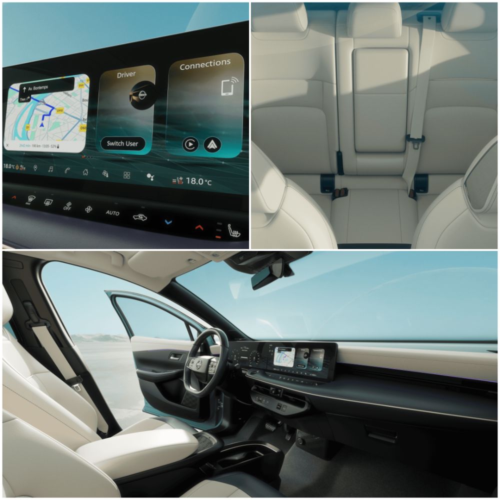 Priestranný interiér nového elektromobilu Nissan Leaf 2026 s moderným infotainmentom a bielymi sedadlami.