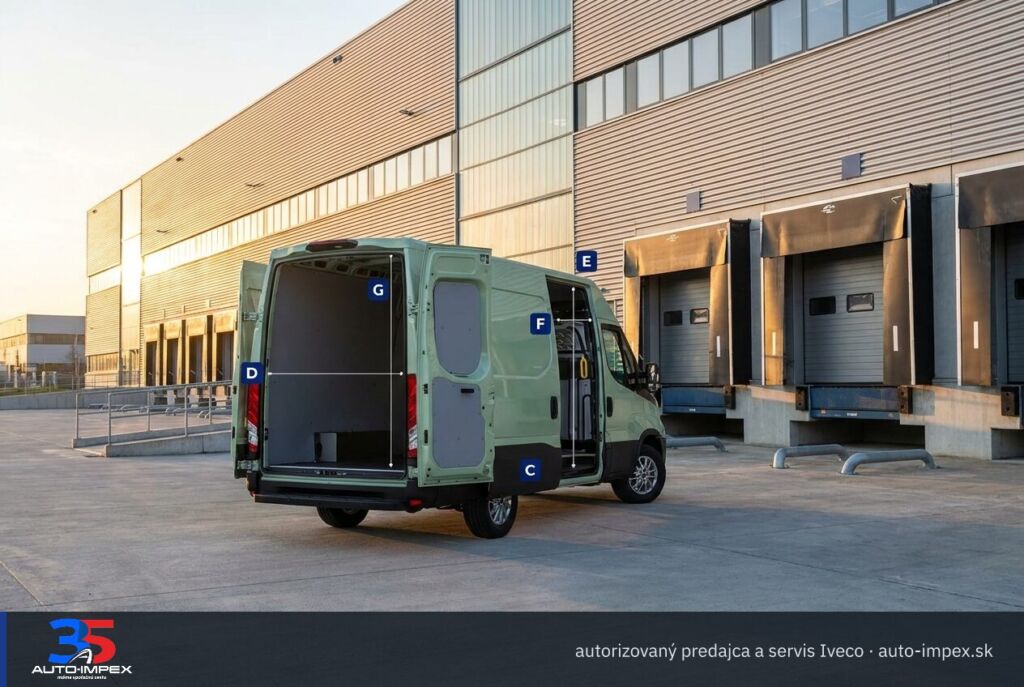 Iveco Iveco Daily: zaparkované pred moderným logistickým skladom s rampami (ilustračná fotografia)