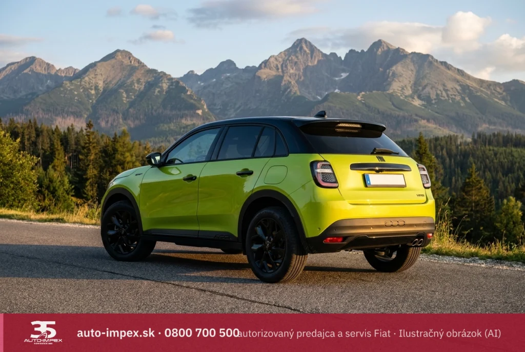 Žlté Fiat 600 zozadu na parkovisku pri hrade