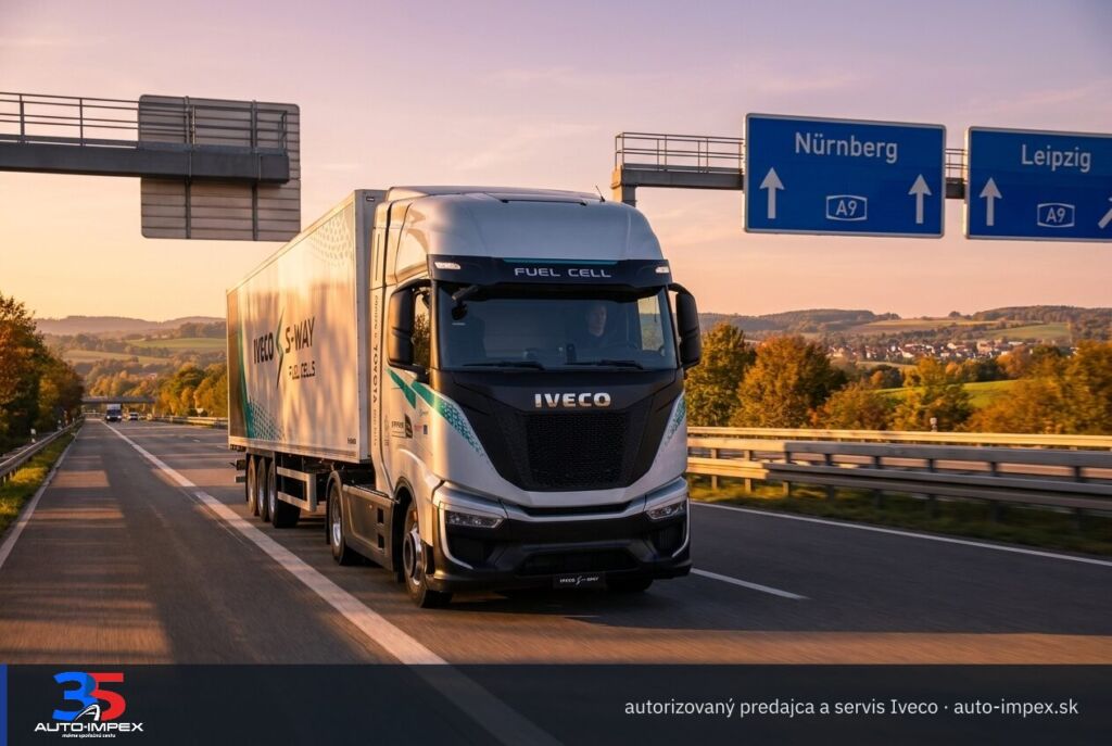Iveco S-eWay Fuel Cell: Nákladný ťahač s návesom prechádza po nemeckej diaľnici medzi Norimbergom a Lipskom (ilustračná fotografia)