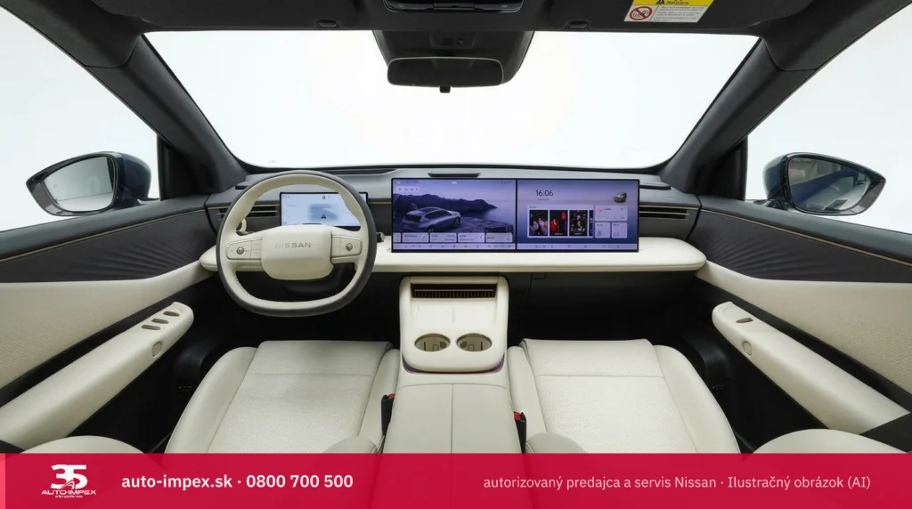 Biely interiér Nissan NX7 s dvoma displejmi